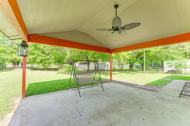 view of patio / terrace featuring ceiling fan and a fenced backyard