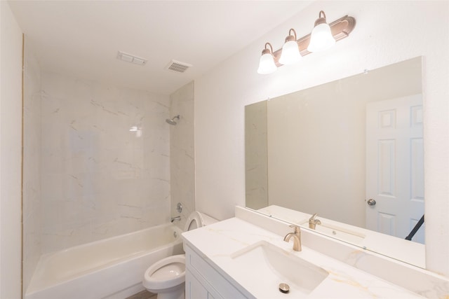 7404 Maybrook Ct, Plano, TX 75024 - bathroom featuring toilet, shower / tub combination, and vanity
