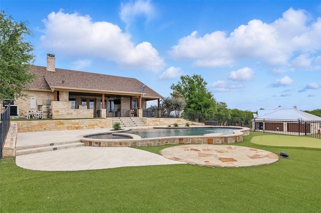 727 S Sugartree Dr, Lipan, TX 76462 - view of swimming pool with a patio area, a fenced in pool, an in ground hot tub, a gazebo, and fence