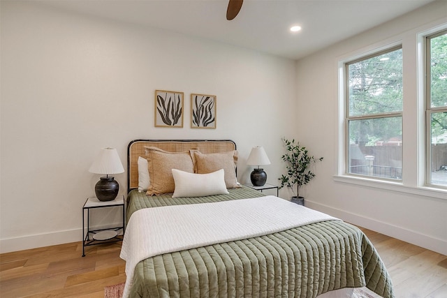 5105 Birchman Ave, Fort Worth, TX 76107 - bedroom featuring light wood-style floors, ceiling fan, recessed lighting, and baseboards