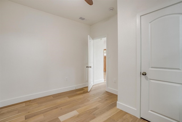 5105 Birchman Ave, Fort Worth, TX 76107 - unfurnished bedroom featuring baseboards, visible vents, a ceiling fan, and light wood finished floors