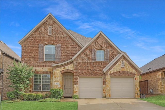 925 Spring Falls Dr, Mckinney, TX 75071 - view of front facade featuring concrete driveway, stone siding, brick siding, and an attached garage