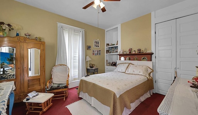 carpeted bedroom featuring a ceiling fan