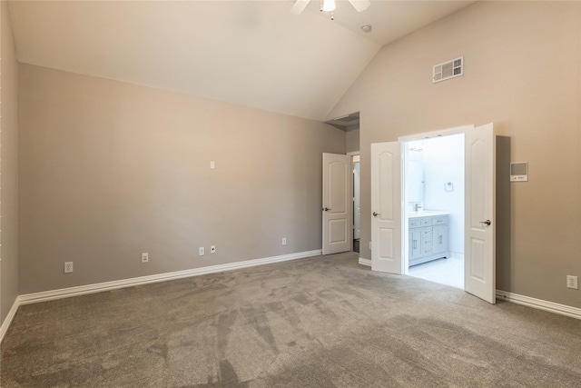 7955 Rasor Dr, Frisco, TX 75036 - unfurnished bedroom with carpet floors, baseboards, ensuite bath, and high vaulted ceiling