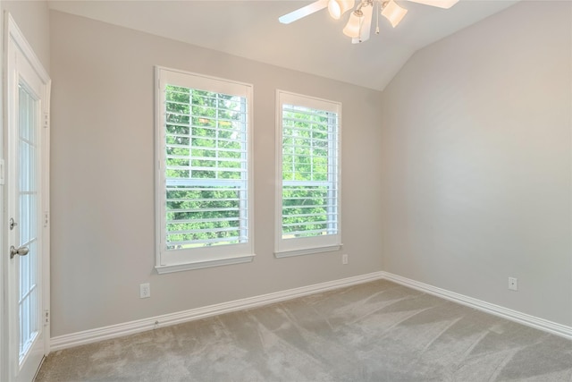 7955 Rasor Dr, Frisco, TX 75036 - carpeted empty room featuring ceiling fan, baseboards, and vaulted ceiling