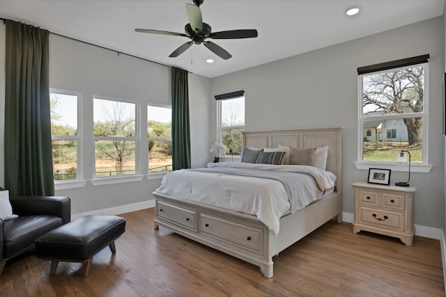 108 Grace View Rd, Weatherford, TX 76088 - bedroom with recessed lighting, ceiling fan, wood finished floors, and baseboards