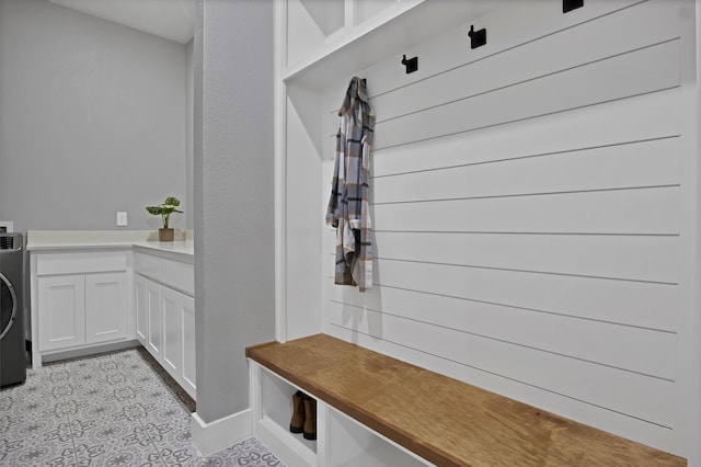 108 Grace View Rd, Weatherford, TX 76088 - mudroom featuring baseboards, washer / dryer, and light tile patterned flooring
