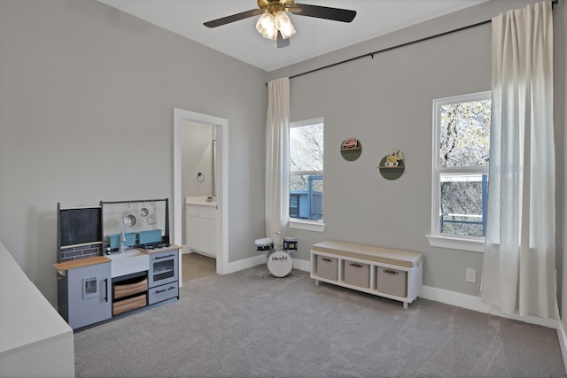 108 Grace View Rd, Weatherford, TX 76088 - recreation room featuring a ceiling fan, carpet flooring, and baseboards