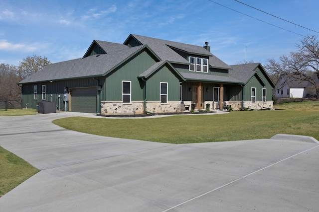 108 Grace View Rd, Weatherford, TX 76088 - view of front of property with a porch, a garage, a chimney, stone siding, and roof with shingles