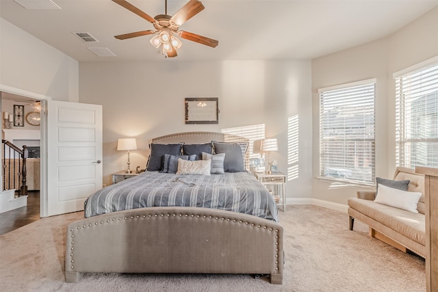 14733 Cedar Flat Way, Fort Worth, TX 76262 - bedroom with a ceiling fan, visible vents, carpet floors, and baseboards