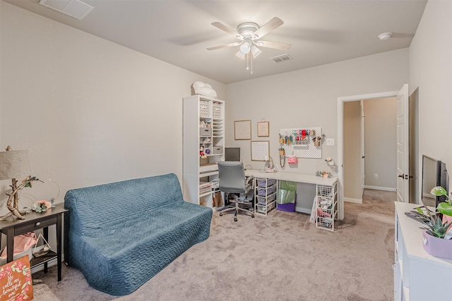 14733 Cedar Flat Way, Fort Worth, TX 76262 - office with carpet flooring, visible vents, ceiling fan, and baseboards