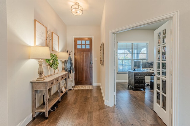 14733 Cedar Flat Way, Fort Worth, TX 76262 - foyer entrance with baseboards and dark wood-style flooring
