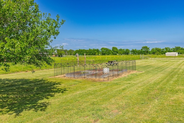 view of yard featuring a rural view and a vegetable garden