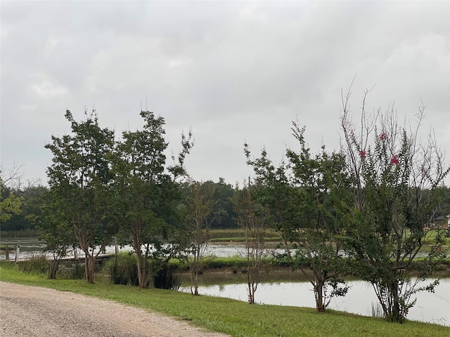 view of street with a water view