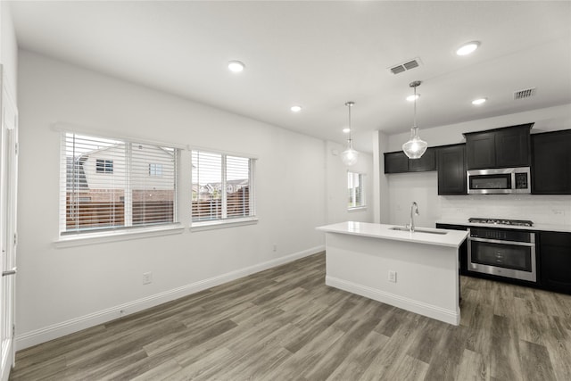 202 Griffith, Princeton, TX 75407 - kitchen with appliances with stainless steel finishes, a sink, light wood-type flooring, dark cabinets, and light countertops