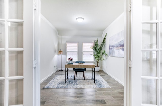300 Copper Switch Dr, Anna, TX 75409 - office space with baseboards, ornamental molding, and wood finished floors