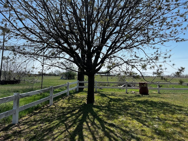 view of yard featuring fence and a rural view