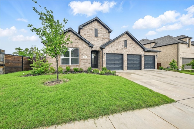 2519 Bedford Rd, Northlake, TX 76226 - french country home featuring concrete driveway, brick siding, a front yard, and a garage