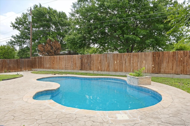 view of swimming pool with a patio, a fenced backyard, and a fenced in pool