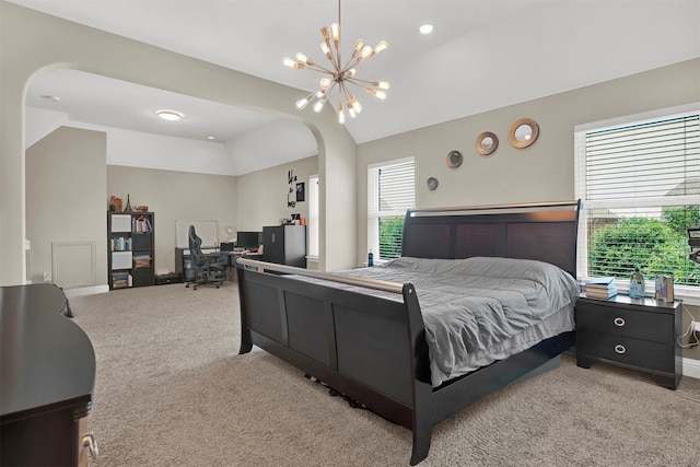 12810 Avanti Dr, Frisco, TX 75035 - bedroom with light colored carpet, baseboards, and vaulted ceiling