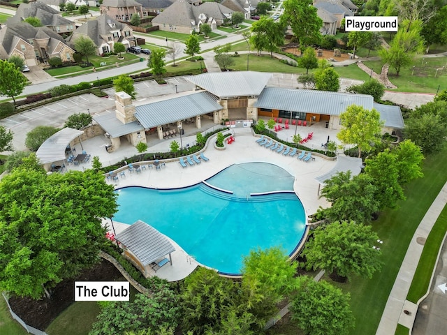 bird's eye view with a residential view