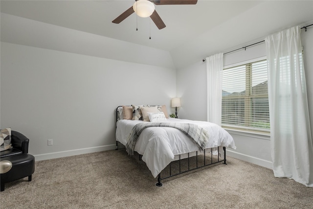 bedroom featuring carpet flooring, baseboards, and a ceiling fan