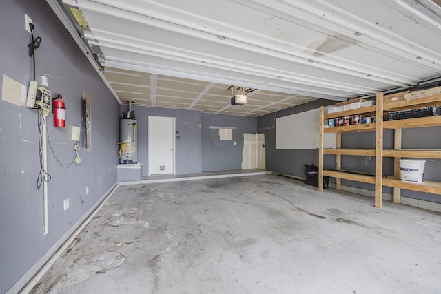 garage with water heater and a garage door opener