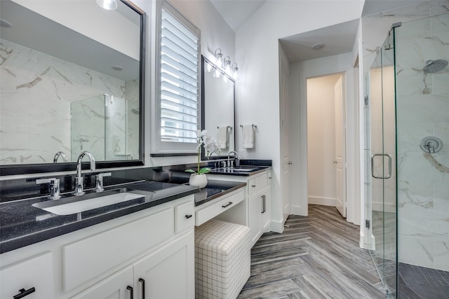 1823 Bell Ct, Van Alstyne, TX 75495 - bathroom featuring a marble finish shower and double vanity