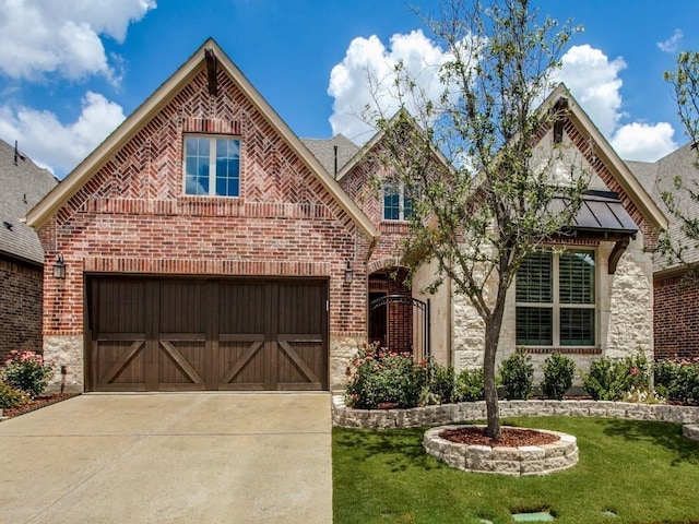 1852 Audubon Pond Way, Allen, TX 75013 - view of front facade with brick siding, stone siding, driveway, and a front yard