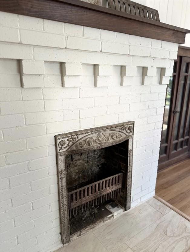 interior details with a fireplace