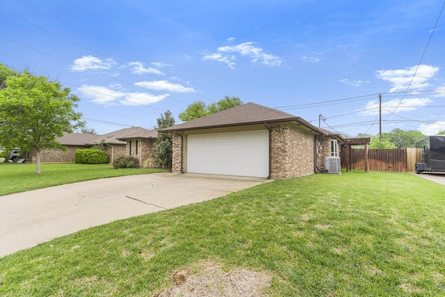 832 Ridgeview Dr, Burleson, TX 76028 - view of front of property with central air condition unit, brick siding, fence, and a front yard