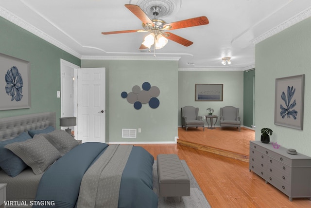 832 Ridgeview Dr, Burleson, TX 76028 - bedroom featuring visible vents, ornamental molding, and light wood-style floors