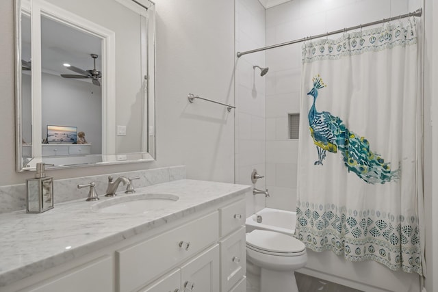 4260 Tranquility Ln, Prosper, TX 75078 - bathroom featuring shower / tub combo, toilet, ceiling fan, and vanity