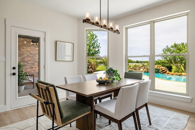 dining room featuring a notable chandelier and light wood-style flooring