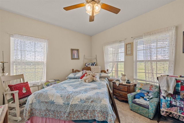 bedroom featuring a ceiling fan and carpet flooring