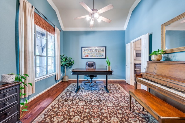 881 Willowmist Dr, Prosper, TX 75078 - office space featuring dark wood finished floors, crown molding, and ceiling fan