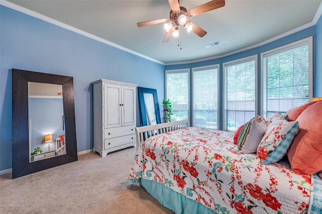881 Willowmist Dr, Prosper, TX 75078 - carpeted bedroom featuring ornamental molding and ceiling fan