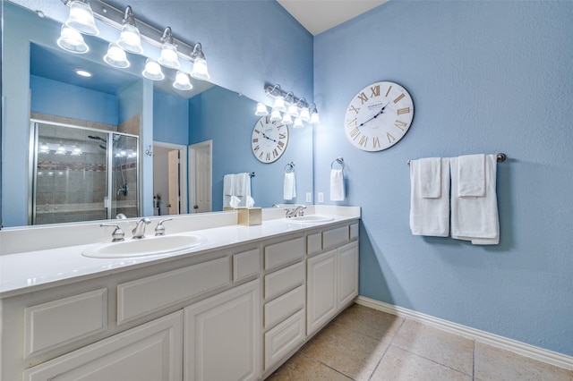 881 Willowmist Dr, Prosper, TX 75078 - full bath with double vanity, a stall shower, and tile patterned flooring