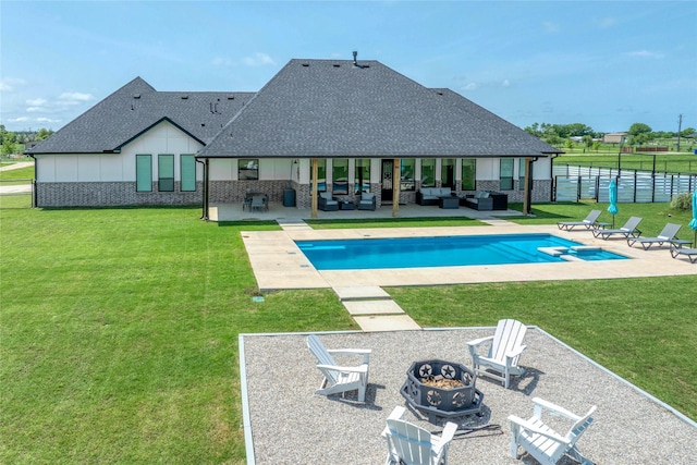 450 County Road 2411, Valley View, TX 76272 - pool with a lawn, fence, an outdoor living space with a fire pit, and a patio area