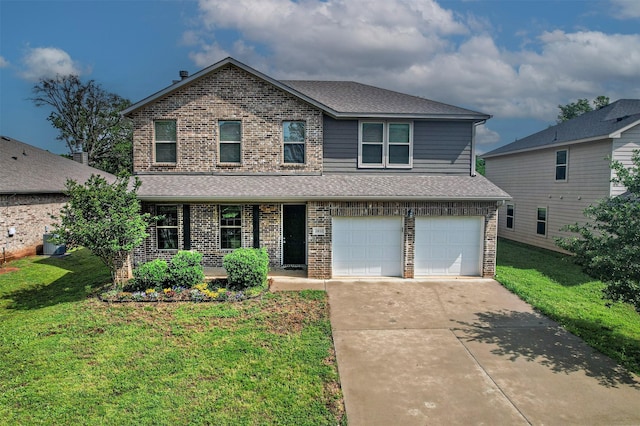 2811 W Washington St, Denison, TX 75020 - traditional-style house featuring a front lawn, a garage, and brick siding