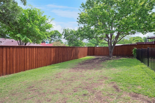 view of yard with a fenced backyard
