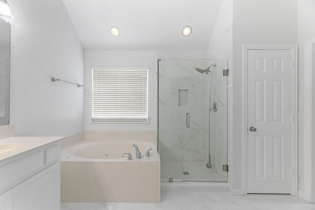 1716 Yarmouth Ln, Mansfield, TX 76063 - full bath featuring a garden tub, vanity, marble finish floor, and a marble finish shower