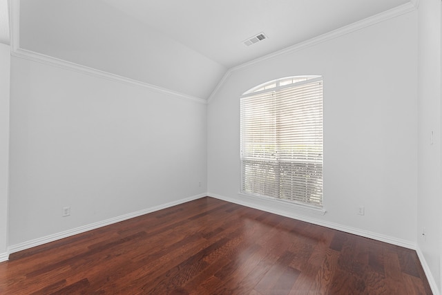 1716 Yarmouth Ln, Mansfield, TX 76063 - unfurnished room with wood finished floors, vaulted ceiling, baseboards, visible vents, and crown molding