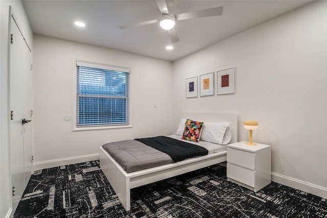 bedroom featuring baseboards, recessed lighting, and ceiling fan