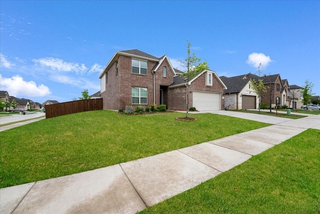 2203 Lannister St, Mansfield, TX 76063 - traditional-style house featuring a front lawn, fence, brick siding, concrete driveway, and a residential view