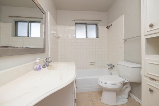 full bathroom with toilet, tile patterned floors, shower / washtub combination, and vanity