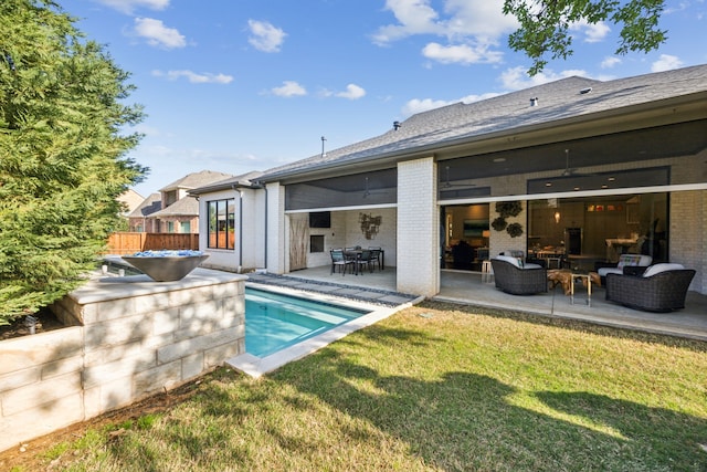 816 Rhone Ln, Southlake, TX 76092 - back of house with brick siding, outdoor lounge area, a patio area, and ceiling fan