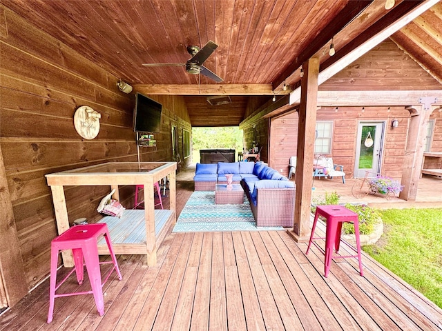 11300 Massey Rd, Pilot Point, TX 76258 - wooden deck featuring an outdoor hangout area and ceiling fan