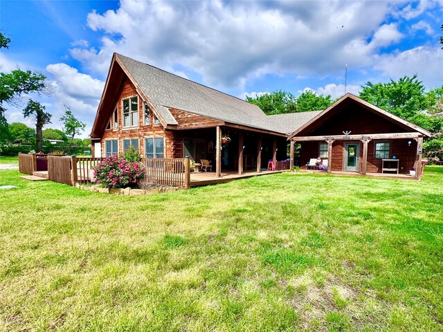 11300 Massey Rd, Pilot Point, TX 76258 - back of property featuring roof with shingles, a yard, and a deck