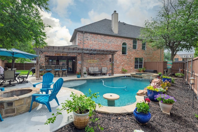 4953 Van Zandt Dr, Fort Worth, TX 76244 - view of swimming pool with an outdoor fire pit, a fenced backyard, outdoor dry bar, a patio area, and a pergola